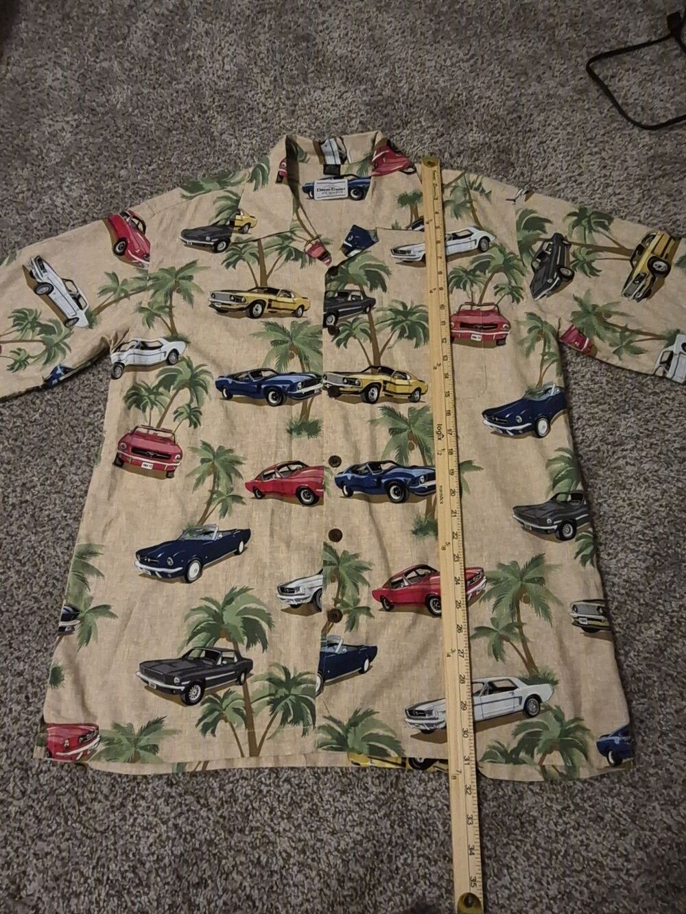 David Carey Mens L Shirt Green Ford Mustang Classic Car Tropical Hawaiian - Picture 6 of 6